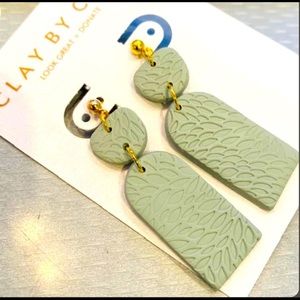 NWT Clay by Cait ~ The Beck Statement Earring in Spring Stream Green